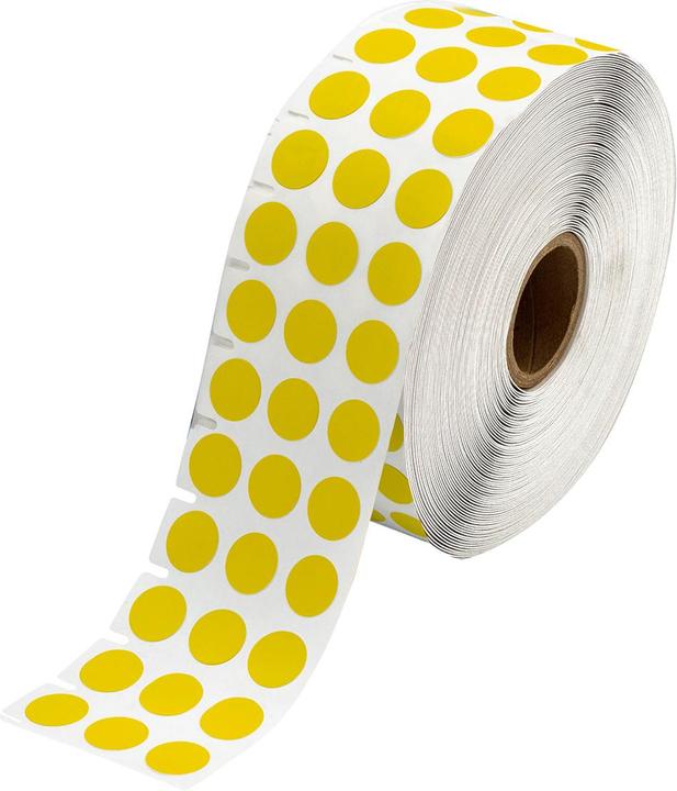 Actual product image Brady BPT-602-499YL, nylon fabric, yellow, matt, diameter 9.53 mm (cover label), permanent, 3-ba