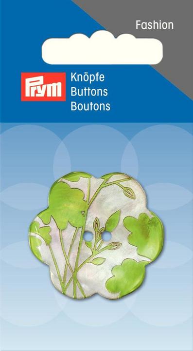 Produktbild Prym Knopf 2-Loch Blume Perlmutt, grün/silber 34 mm, Karte 1 Stk.
