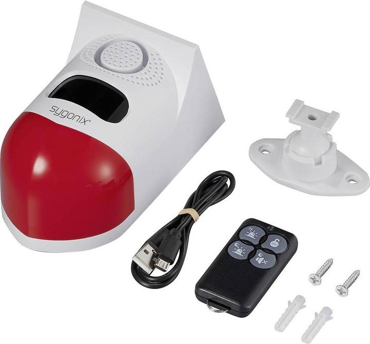 Produktbild Sygonix Mini-Alarmanlage Weiss, Rot mit LED, mit Bewegungsmelder, mit Fernbedi