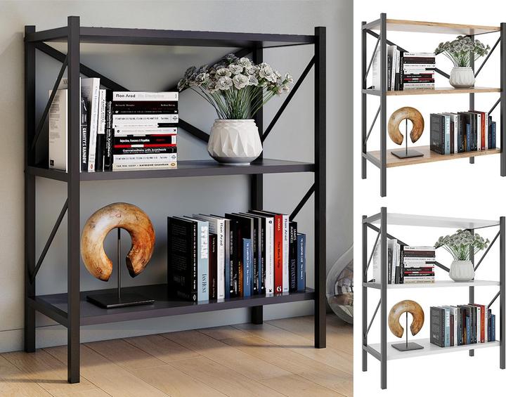 Produktbild VCM Holz Metall Aufbewahrung Stand Regal Bücherregal Deko Bücher Standregal Insasi 2 (66 x 34 x 85 cm)