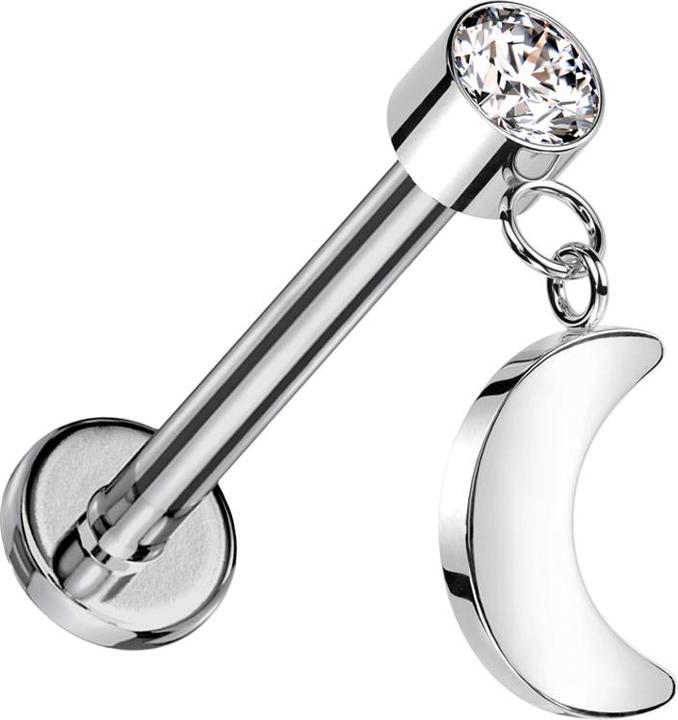 Produktbild Star Piercing Micro Labret Innengewinde silber Zylinder silber Kristall silber Anhänger Mond silber (ohne Messing, Titan G23)