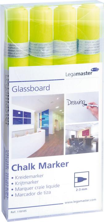 Legamaster Glassboard Marker 7-118105 4 Stück, gelb (Gelb, 3 mm, 4 x)
