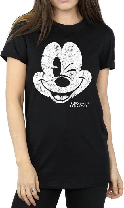 Disney Womens/Ladies Mickey Mouse Distressed Cotton Boyfriend T-Shirt (L)