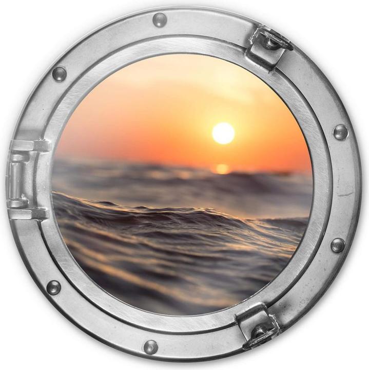 Produktbild Trenddeko rund 3D-Optik Bullauge - Sonnenuntergang auf dem Meer (Ø 30 cm)