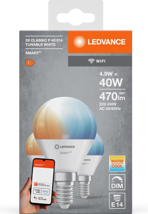 Actual product image Ledvance Smart+ Wifi Mini Bulb (E14, 4.90 W, 470 lm, 3 x, F)