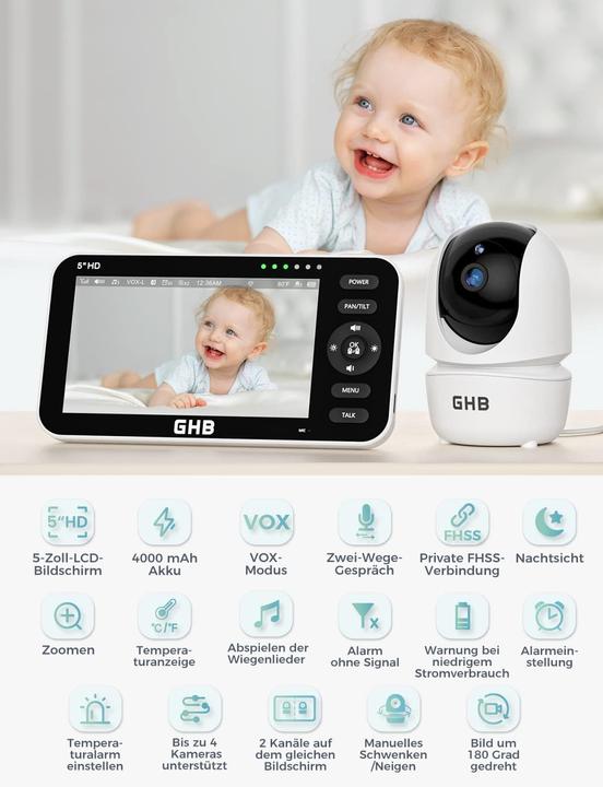Immagine prodotto GHB Babyphone mit 2 Kameras und 5-Zoll-Display (Video e audio)
