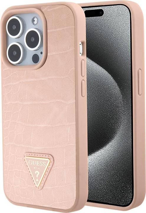 Produktbild Guess GUHCP15LPCRTHCP iPhone 15 Pro 6.1" różowy/pink hardcase Croco Triangle Metal Logo (Apple iPhone 15 Pro)