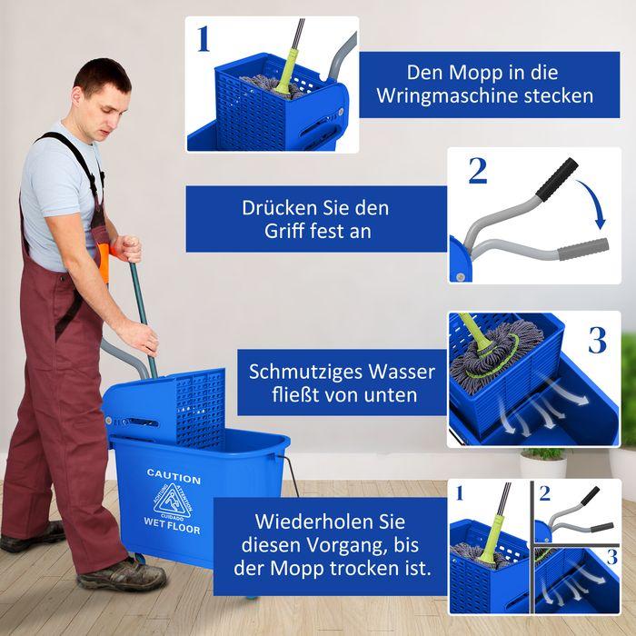 Actual product image Swisshandel24 Putzwagen Fahreimer Putzeimer 20 Liter Wischwagen mit Presse 2 Kammern Blau (1 pcs.)