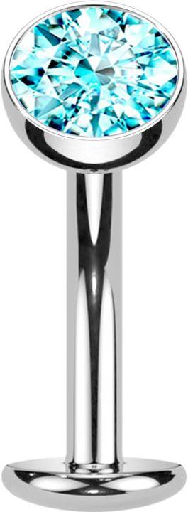 Star Piercing Threadless Labret-Stab Banane silber Kugel Kristall aqua (Titan G23)