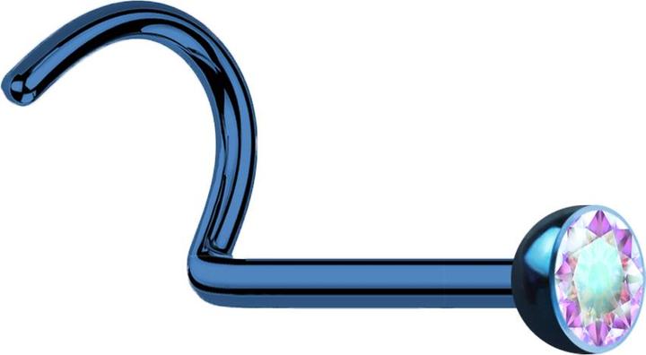 Produktbild Star Piercing Nasenstecker gebogen dunkelblau mit Kristall multicolor (Chirurgenstahl 316L)