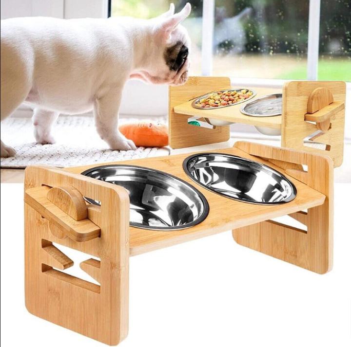 Actual product image Hermex XXL Double Bowl Adjustable for Dogs Wooden Food Bowl Feeding Bowl