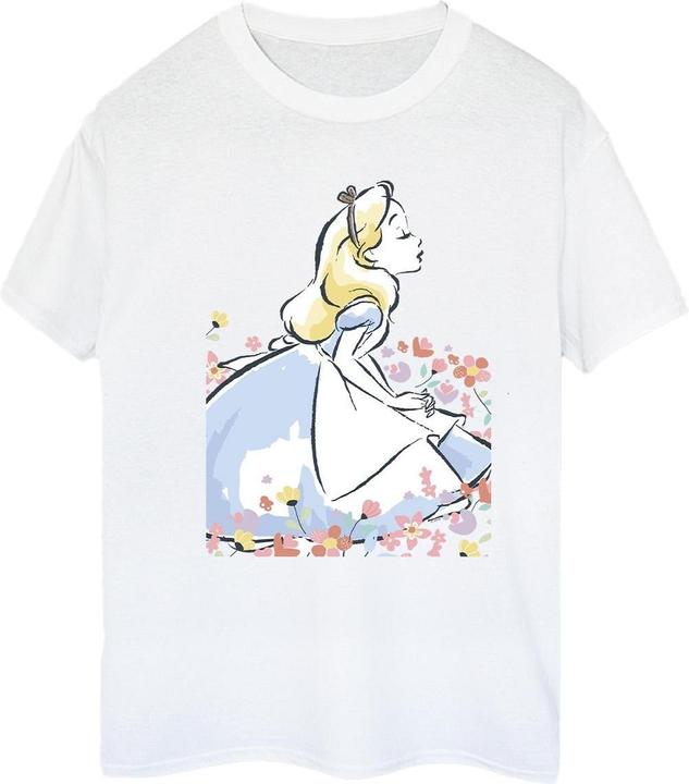 Actual product image Disney Womens/Ladies Alice In Wonderland Sketch Flowers Cotton Boyfriend T-Shirt (S)