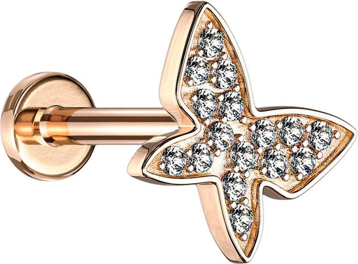 Immagine prodotto Star Piercing Micro Labret filo interno oro rosa farfalla con cristalli (Acciaio chirurgico 316L, Ottone)