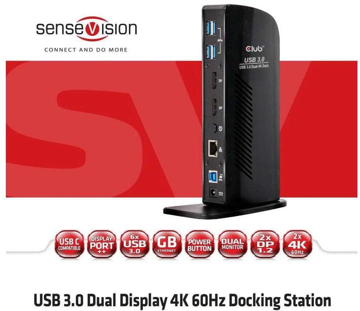 Produktbild Club 3D Dual Display Docking Station 4K60Hz (USB-B, 6 Ports)