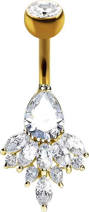 Star Piercing Banane 14k vergoldet mit Kugel Kristall silber Tropfen und Federn (Chirurgenstahl 316L, Messing)
