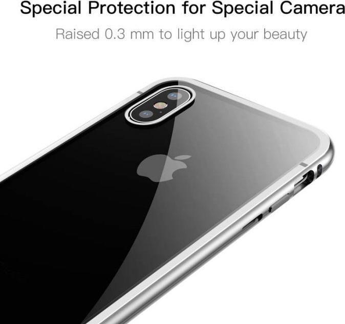 Actual product image Baseus iPhone X Magnetic Aluminium Protective Case Glass BackSilver (Apple iPhone X)