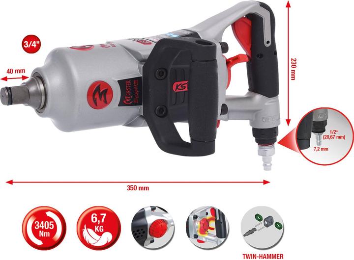 Immagine prodotto KS Tools Avvitatore ad aria compressa ad alte prestazioni 3/4" superMONSTER, 3405 Nm, L 350 mm (Aria compressa)