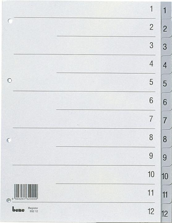 Bene Ordnerregister Vollformat 1-12 grau 12-teilig, 1 Satz