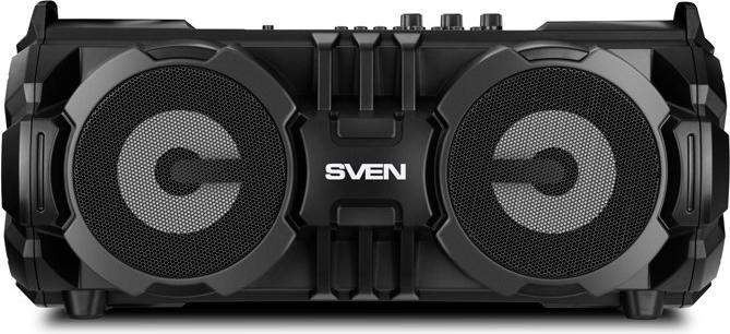 Actual product image Sven PS-485, juodas, power output 2x14W (RMS), Bluetooth, FM, USB, Micro SD, LED display, lithium ba (Rechargeable battery operated, USB power delivery)