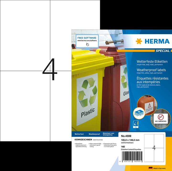 Produktbild HERMA Wetterfeste Inkjet Versandetiketten A4
