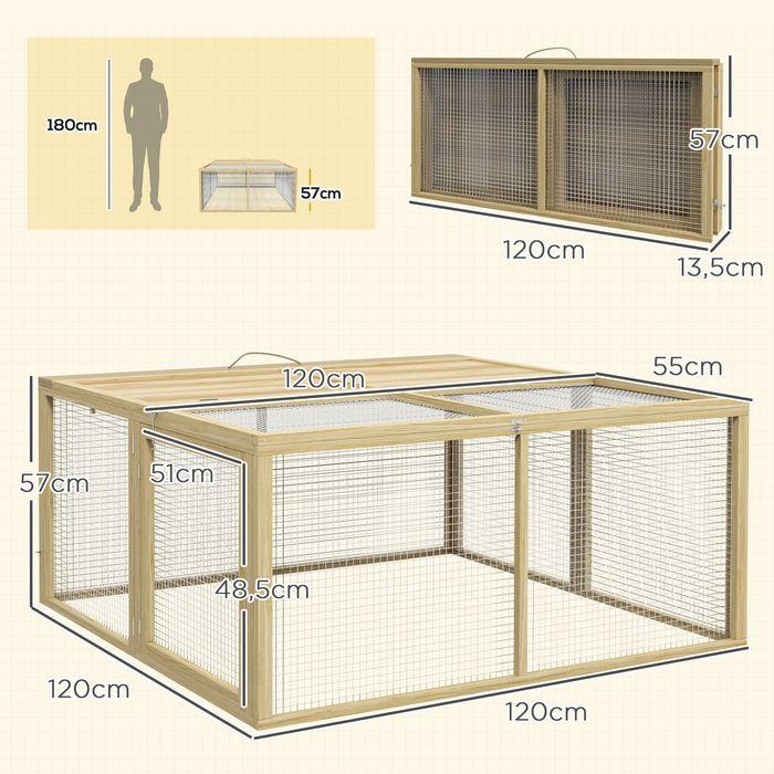 Produktbild Swisshandel24 Kaninchenstall Holz Freilaufgehege aufklappbar Dach Meerschweinchen Natur 120x120x57cm