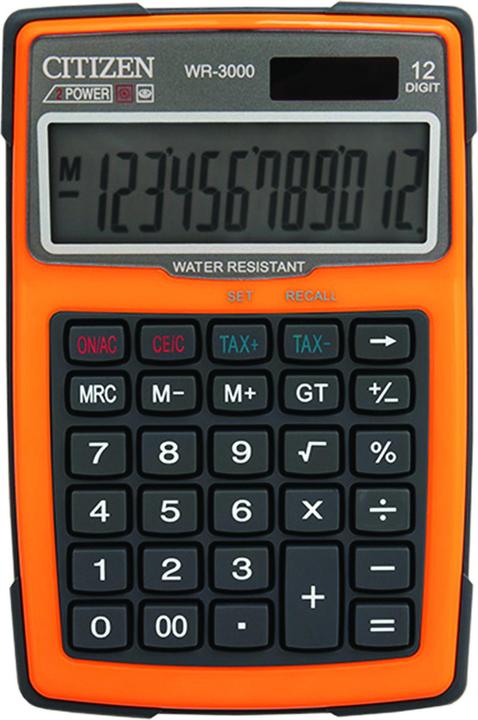 Immagine prodotto Citizen Calcolatrice Calcolatrice impermeabile WR-3000, 152x105mm, arancione (Celle solari, Batterie)