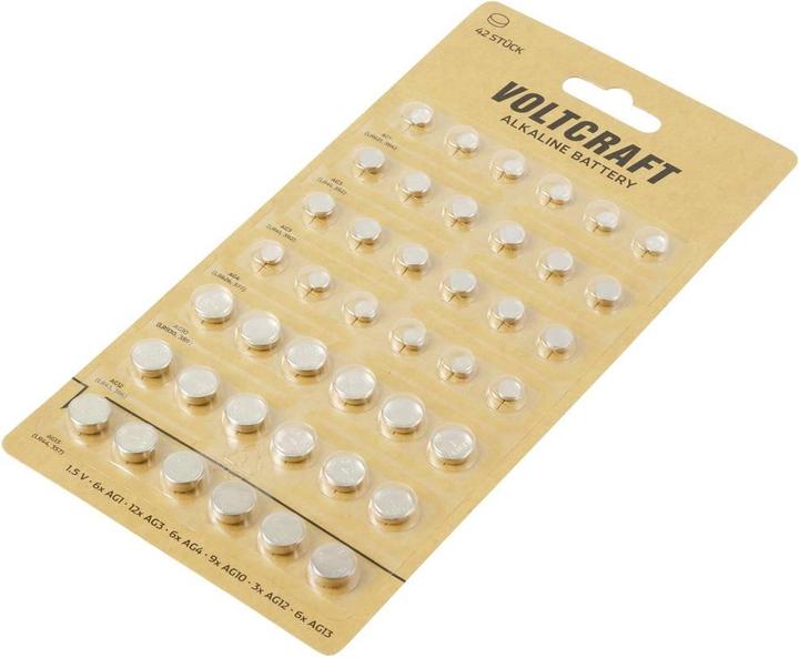 Actual product image Voltcraft Button cell set 6 x AG1, 12 x AG3, 6 x AG4, 9 x AG10, 3 x AG12, 6 (13 pcs., AG12, A10, 4LR44, AG4, LR41, AG1)