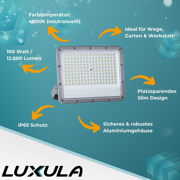 Image du produit Luxula LED-Fluter, EEK: E, 100W, 12000lm, 4000K, IP65, grau (12000 lm, IP65)