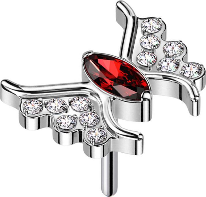 Produktbild Star Piercing Threadless Schmetterling silber Kristall rot (ohne Messing, Titan G23)