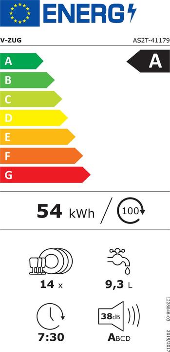 Etichetta energetica V-Zug Lavastoviglie da incasso Adora V2000 VGB con piastra scorrevole