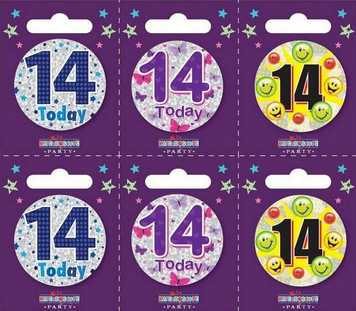 Apac Sortierte Designs Abzeichen 14. Geburtstag 6erPack Karton