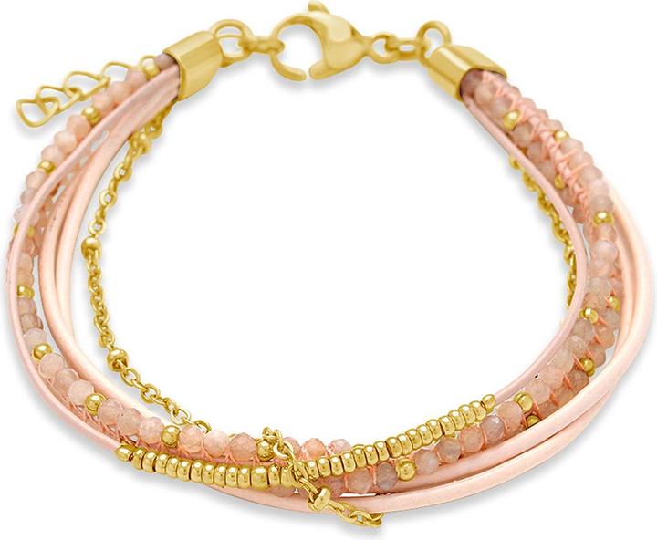 Produktbild Leyda Armband Leder Edelstein mit Edelstahl (19.50 cm, Stein, Leder, Edelstahl Gelb Vergoldet 18K)