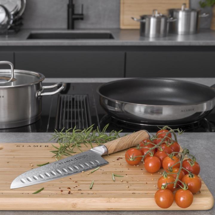 Immagine prodotto KLAMER Santoku Damastmesser Olive 18 cm Kochmesser (18 cm)