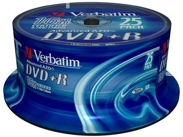 Image du produit Verbatim DVD+R, 4.7GB, 16x Spindel (25 x)