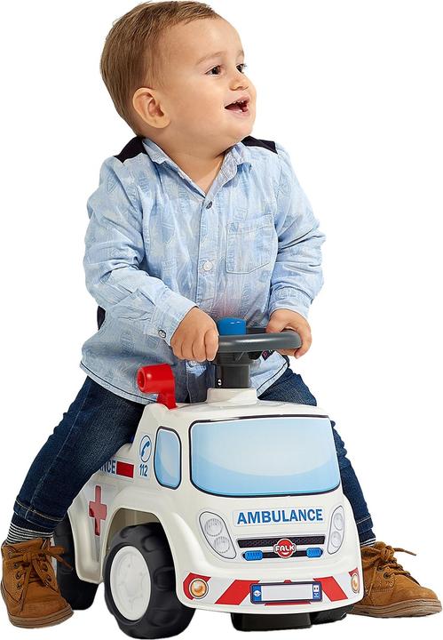 Actual product image Falk Toys Ambulance ride-on with storage steering wheel and horn