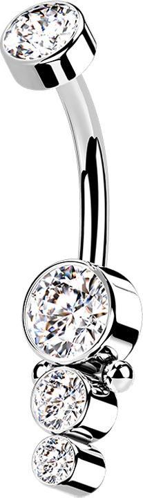 Actual product image Star Piercing Banana internal thread silver disc with crystal and three crystals (Surgical steel 316L)