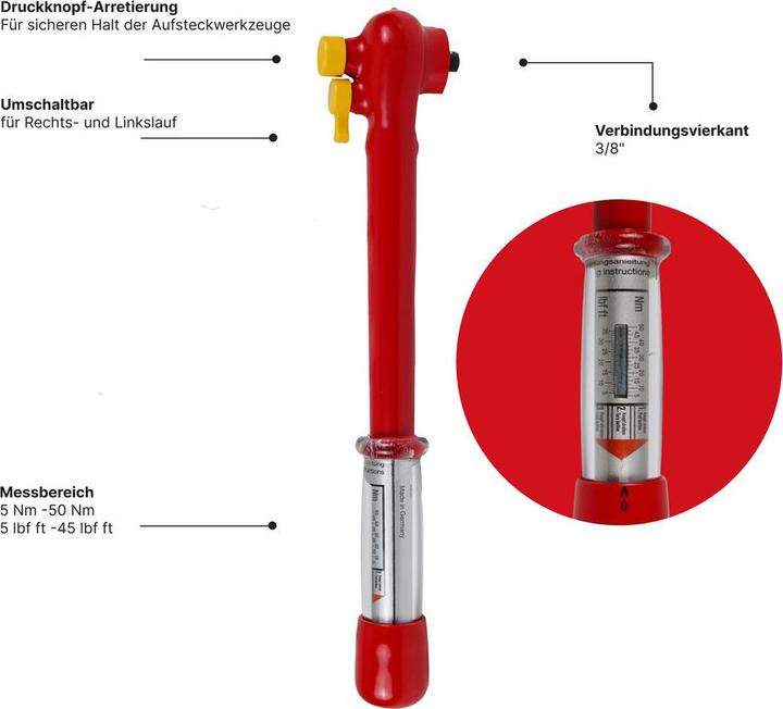 Produktbild Friedrich Drehmomentschlüssel - 5-50 N m - 3/8" - 1000 V (3/8", 5 Nm, 50 Nm)