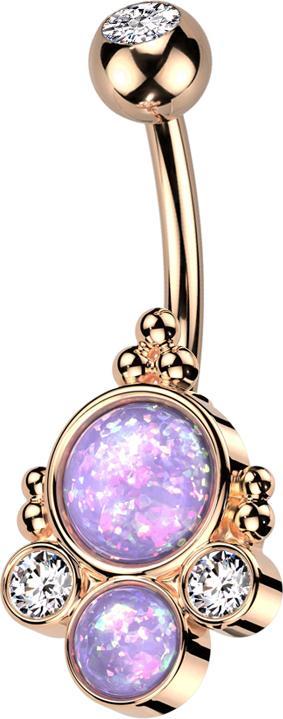 Actual product image Star Piercing Banana rose gold with ball rose gold crystal silver and two opals violet two crystals silver (Brass, Surgical steel 316L)