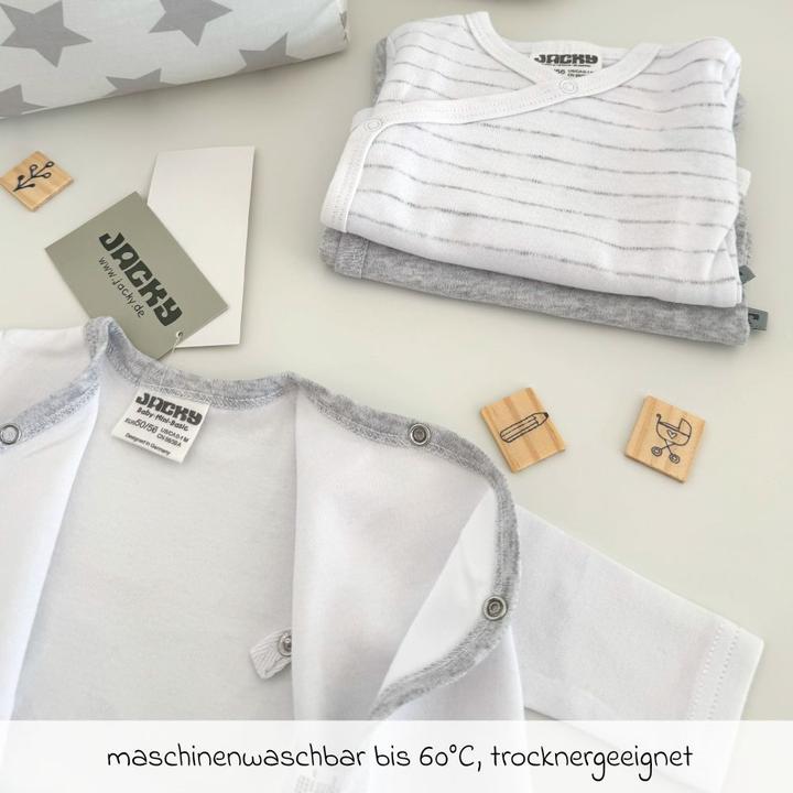 Produktbild Jacky Baby Wickelbody Langarm 3er Pack - Grau Melange, Ringel Baby-Bodys & Wickelbodys (68)