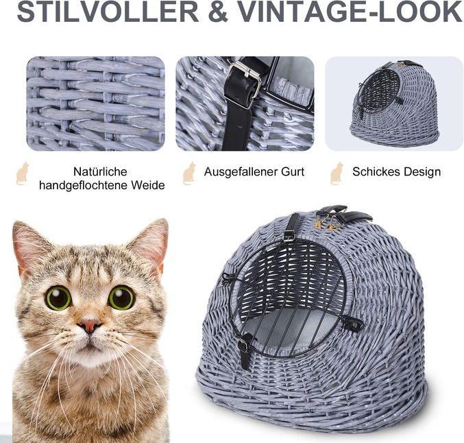 Image du produit Swisshandel24 Panier de transport Caisse de transport pour chats chiens, niche en osier avec grille, niche pour (Chat)