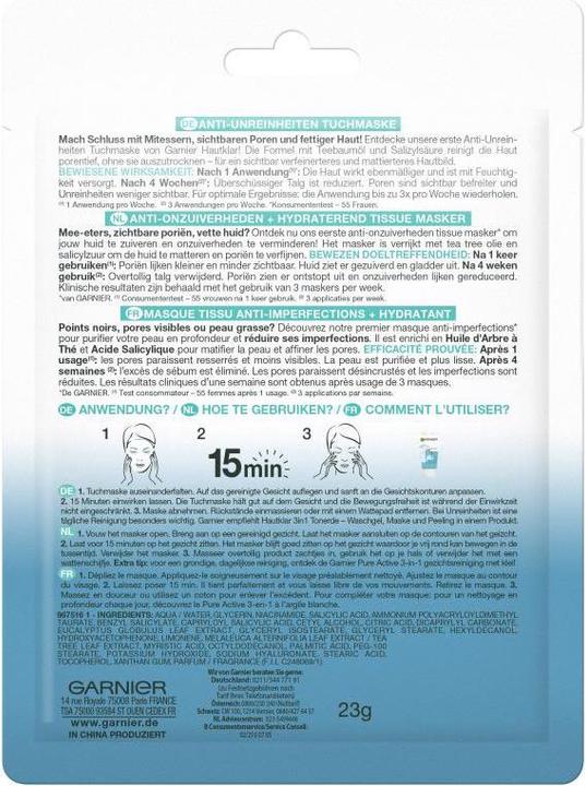 Actual product image Garnier Face Mask Skin ClearActive Anti Impurities 23 g (34.13 ml)
