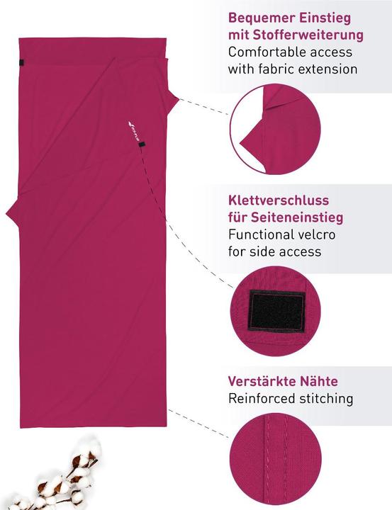 Actual product image Fit-Flip Hüttenschlafsack Baumwolle ultraleicht mit Kissenfach 90x220cm (220 cm)