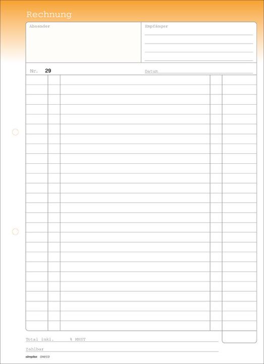 Produktbild Simplex Durchschreibebuch Rechnungen Oneco (100 x)