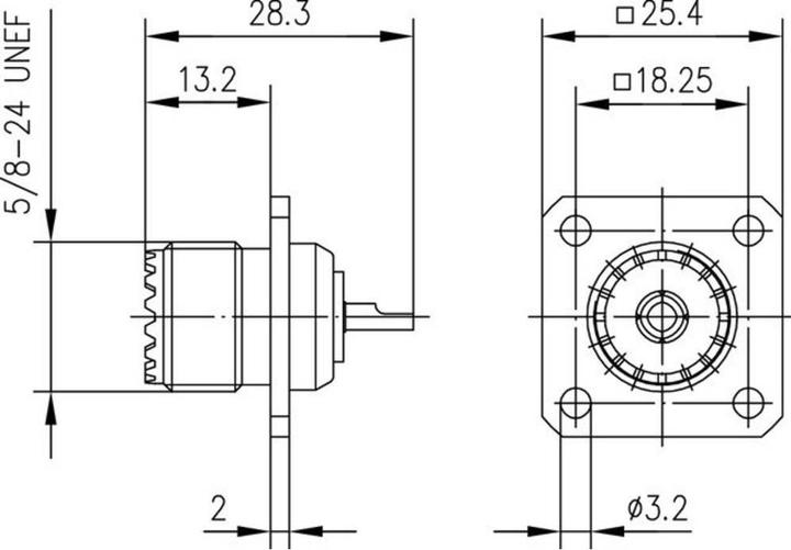 Produktbild Telegärtner UHF-Einbaubuchse mit Flansch Körper aus Messing, Z08, SO-239 (Antennendose)
