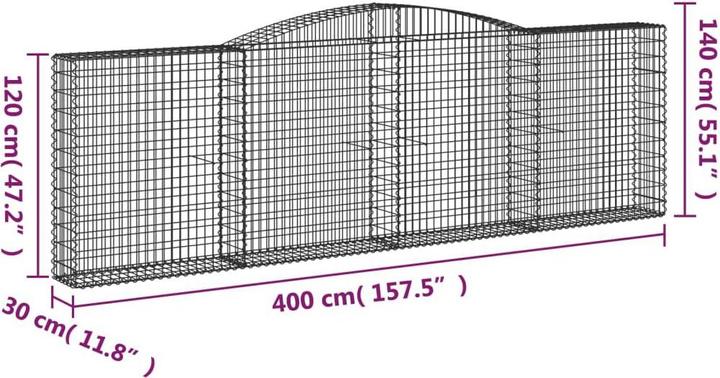 Immagine prodotto VidaXL Gabionen mit Hochbogen 9 Stk. 400x30x120/140cm Verzinktes Eisen