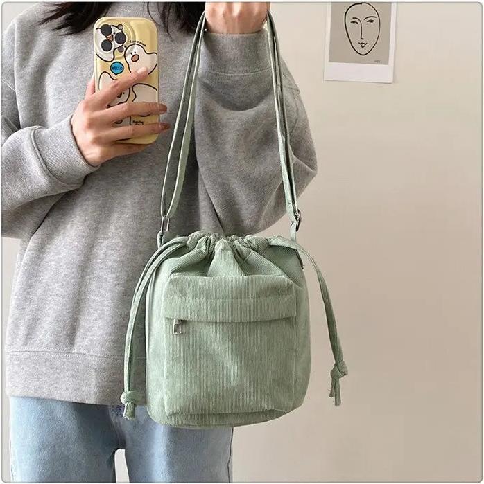 Actual product image Only-Bags.Store Corduroy shopping bag with drawstring, shoulder bag, hobo bag, casual handbags, large