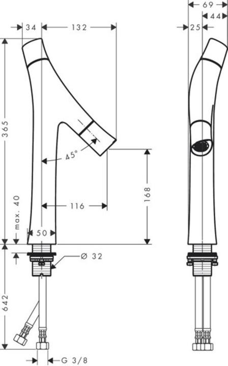 Image du produit hansgrohe AXOR Starck Mitigeur de lavabo organique à 2 poignées 170, sans timon, pour lavabos