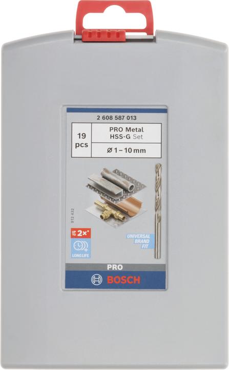 Immagine prodotto Bosch Professional Zubehör Set di punte elicoidali PRO Metal HSS-G, 19 pezzi. (1 mm, 1,5 mm, 2 mm, 2,5 mm, 3 mm, 3,5 mm, 4 mm, 5 mm, 5,5 mm, 6 mm, 6,5 mm, 7 mm, 10 mm, 8 mm, 8,5 mm, 9 mm, 9,5 mm, 4,5 mm, 7,5 mm)