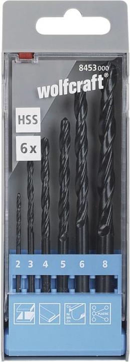 Produktbild wolfcraft Metallbohrer-Set HSS rollgewalzt, Ø 2-8 mm, 6-tlg. (2, 3, 4, 5, 6, 8 mm)
