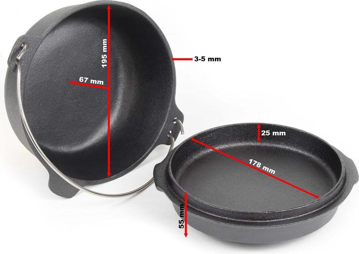 Actual product image Wiltec Dutch Oven 3l with Feet and Lid Lifter, Cast Iron Pot for Campfire Bonfire Camping BBQ Cookware